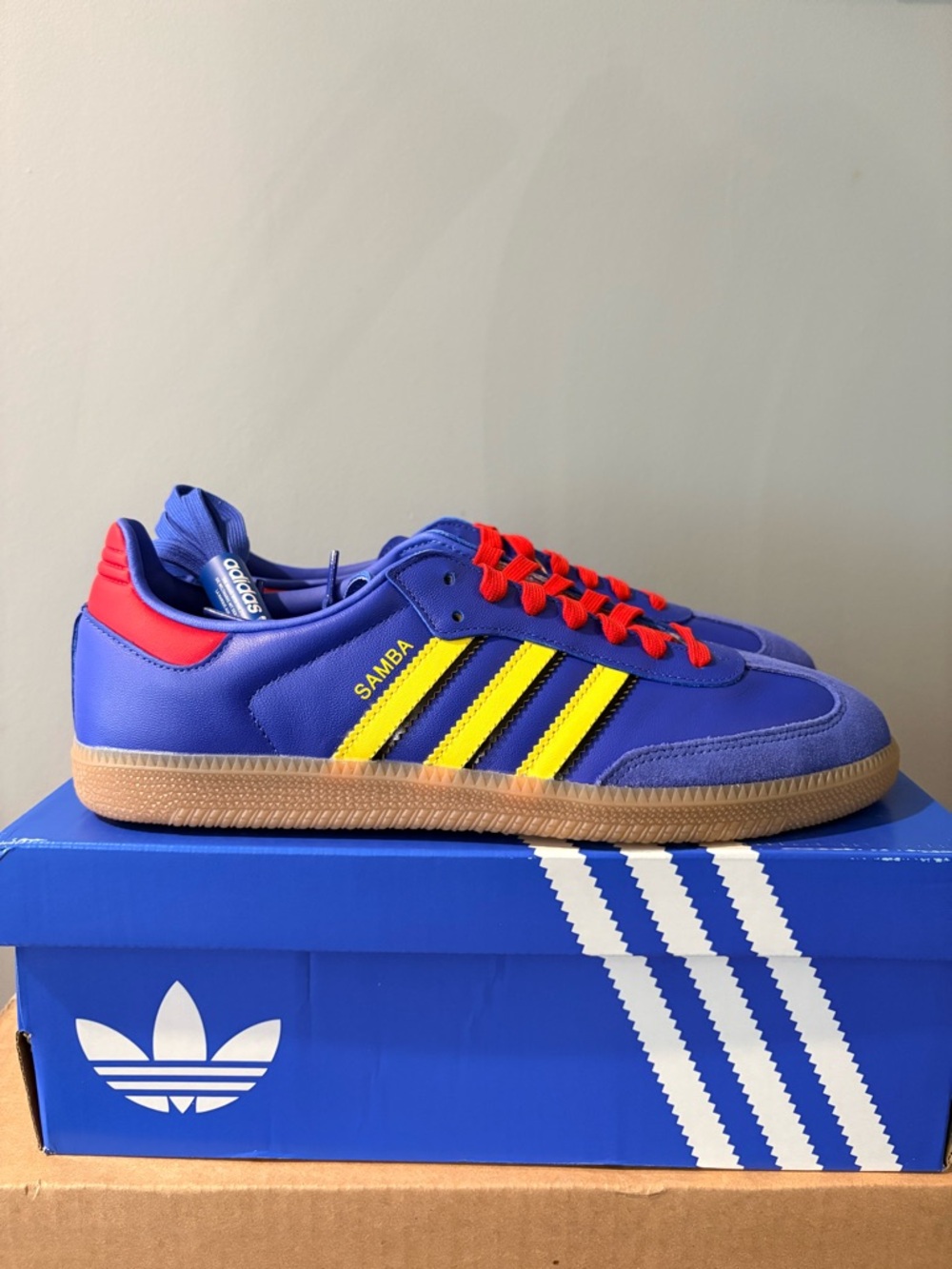adidas Samba Licensed Box in Bright Blue with Yellow Label